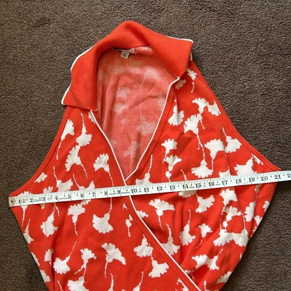 DVF x Target Collared Sleeveless Ginkgo Cherry Tomato Sweaterknit Wrap Dress - Picture 11 of 12